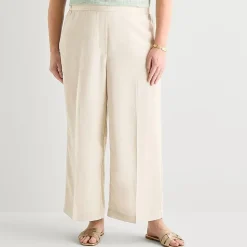 Liz Claiborne Linen Womens Plus Wide Leg Mid Rise Pull-On Pant