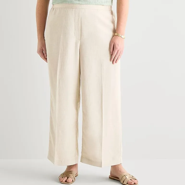 Liz Claiborne Linen Womens Plus Wide Leg Mid Rise Pull-On Pant