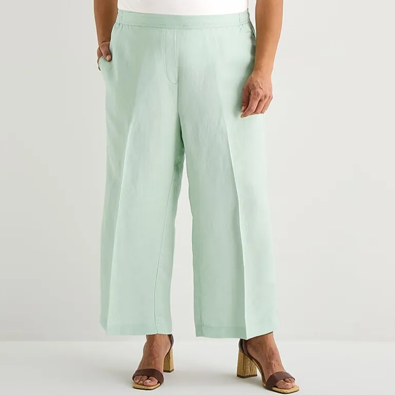 Liz Claiborne Linen Womens Plus Wide Leg Mid Rise Pull-On Pant