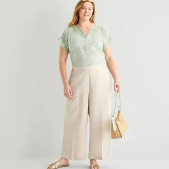 Liz Claiborne Linen Womens Plus Wide Leg Mid Rise Pull-On Pant