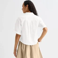 Liz Claiborne Linen Womens Short Sleeve Blouse
