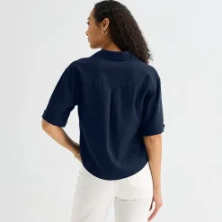 Liz Claiborne Linen Womens Short Sleeve Blouse