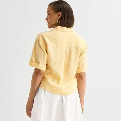 Liz Claiborne Linen Womens Short Sleeve Blouse
