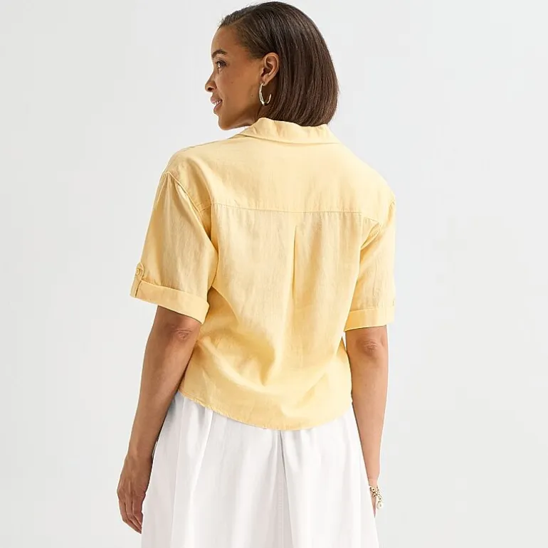 Liz Claiborne Linen Womens Short Sleeve Blouse