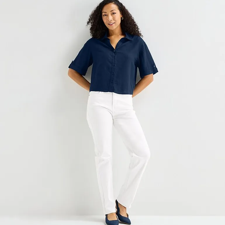 Liz Claiborne Linen Womens Short Sleeve Blouse