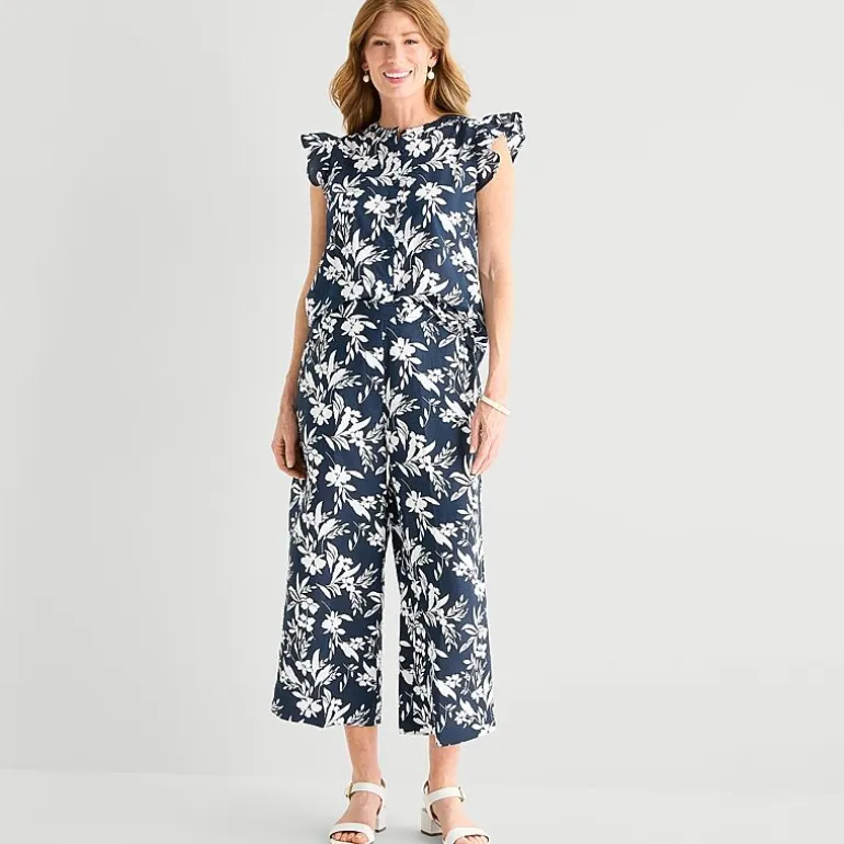 Liz Claiborne Linen Womens Wide Leg Mid Rise Cropped Pant