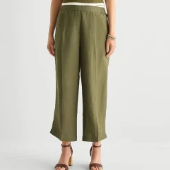 Liz Claiborne Linen Womens Wide Leg Mid Rise Cropped Pant
