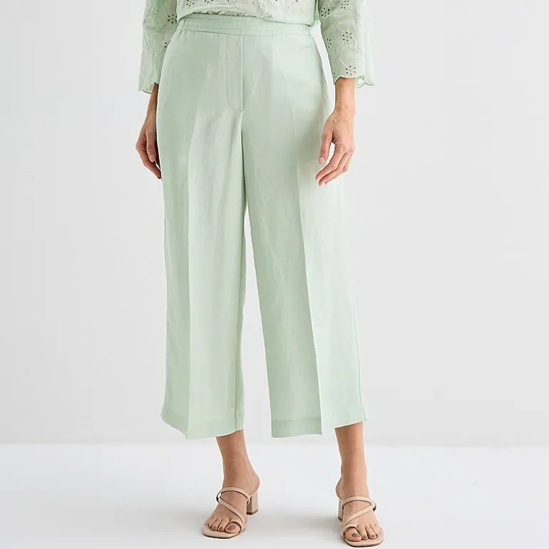 Liz Claiborne Linen Womens Wide Leg Mid Rise Cropped Pant