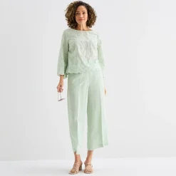 Liz Claiborne Linen Womens Wide Leg Mid Rise Cropped Pant
