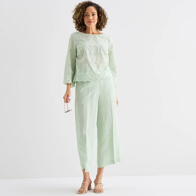 Liz Claiborne Linen Womens Wide Leg Mid Rise Cropped Pant