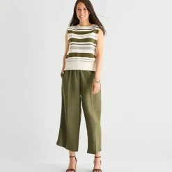 Liz Claiborne Linen Womens Wide Leg Mid Rise Cropped Pant