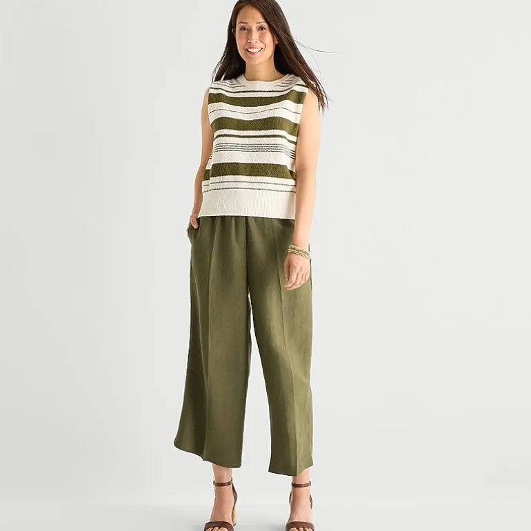 Liz Claiborne Linen Womens Wide Leg Mid Rise Cropped Pant