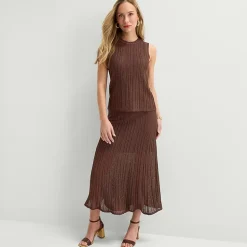 Liz Claiborne Lurex Metallic Womens Midi A-Line Skirt