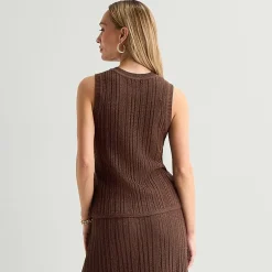 Liz Claiborne Lurex Metallic Womens Crew Neck Sleeveless Striped Pullover Sweater