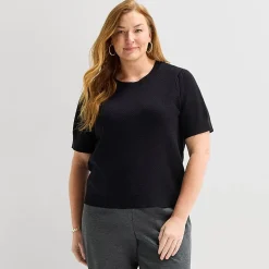 Liz Claiborne Plus Womens Crew Neck Short Sleeve Pullover Sweater