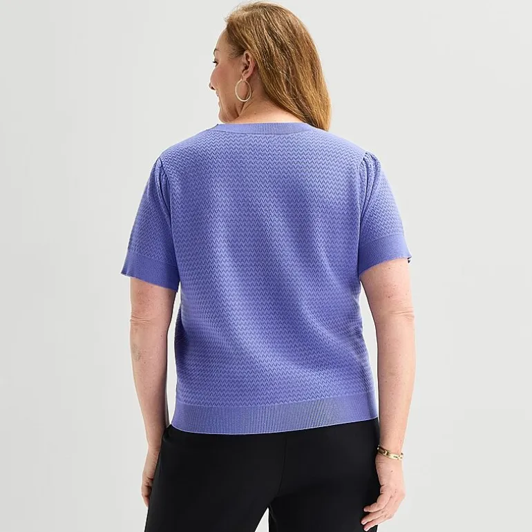 Liz Claiborne Plus Womens Crew Neck Short Sleeve Pullover Sweater
