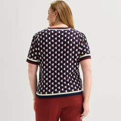 Liz Claiborne Plus Womens Crew Neck Short Sleeve Pullover Sweater