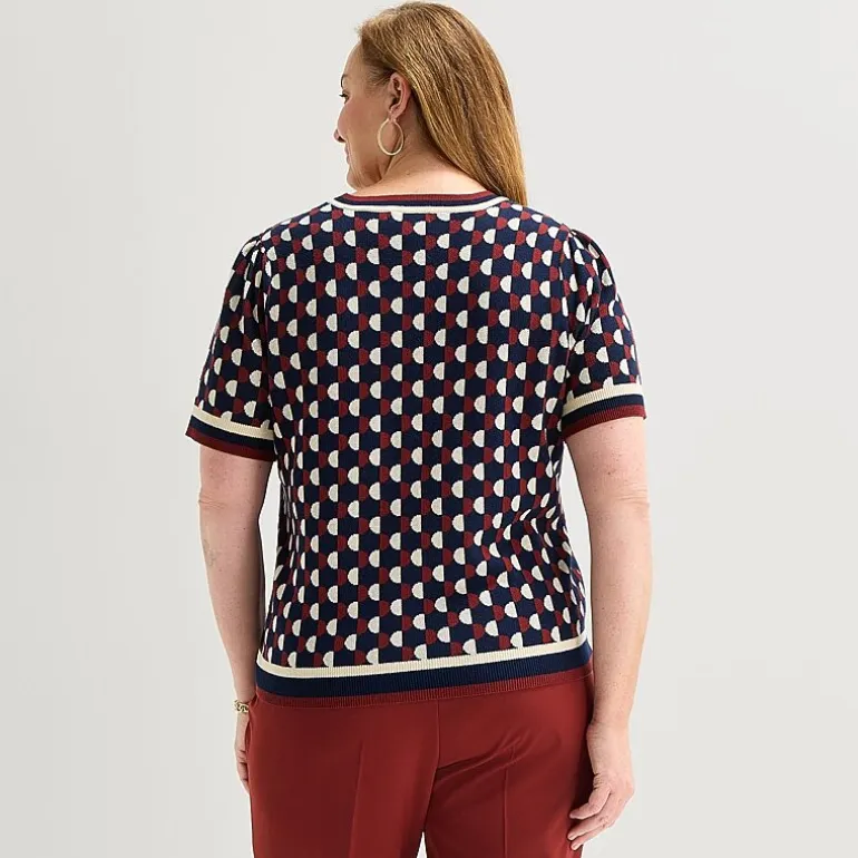 Liz Claiborne Plus Womens Crew Neck Short Sleeve Pullover Sweater