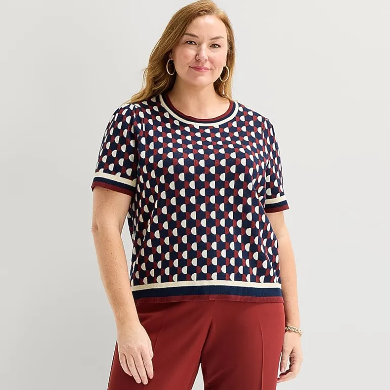 Liz Claiborne Plus Womens Crew Neck Short Sleeve Pullover Sweater