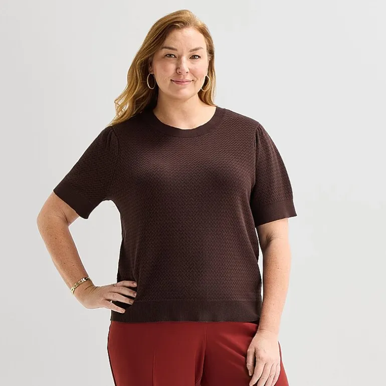Liz Claiborne Plus Womens Crew Neck Short Sleeve Pullover Sweater