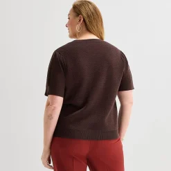 Liz Claiborne Plus Womens Crew Neck Short Sleeve Pullover Sweater