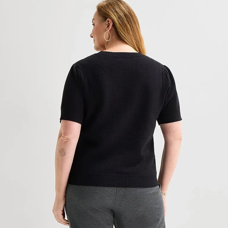 Liz Claiborne Plus Womens Crew Neck Short Sleeve Pullover Sweater