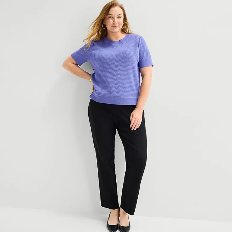 Liz Claiborne Plus Womens Crew Neck Short Sleeve Pullover Sweater