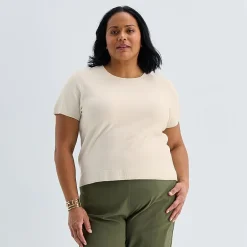 Liz Claiborne Plus Womens Crew Neck Short Sleeve Pullover Sweater