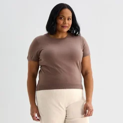 Liz Claiborne Plus Womens Crew Neck Short Sleeve Pullover Sweater