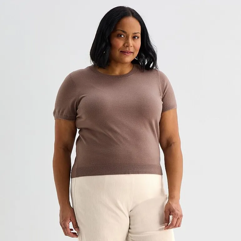 Liz Claiborne Plus Womens Crew Neck Short Sleeve Pullover Sweater