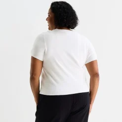 Liz Claiborne Plus Womens Crew Neck Short Sleeve Pullover Sweater