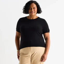 Liz Claiborne Plus Womens Crew Neck Short Sleeve Pullover Sweater