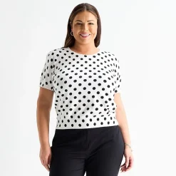 Liz Claiborne Plus Womens Crew Neck Short Sleeve Pullover Sweater