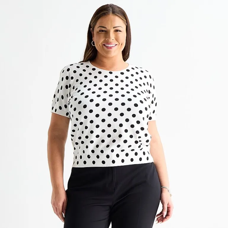 Liz Claiborne Plus Womens Crew Neck Short Sleeve Pullover Sweater