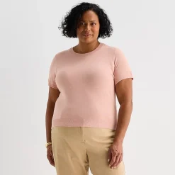 Liz Claiborne Plus Womens Crew Neck Short Sleeve Pullover Sweater