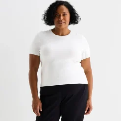 Liz Claiborne Plus Womens Crew Neck Short Sleeve Pullover Sweater