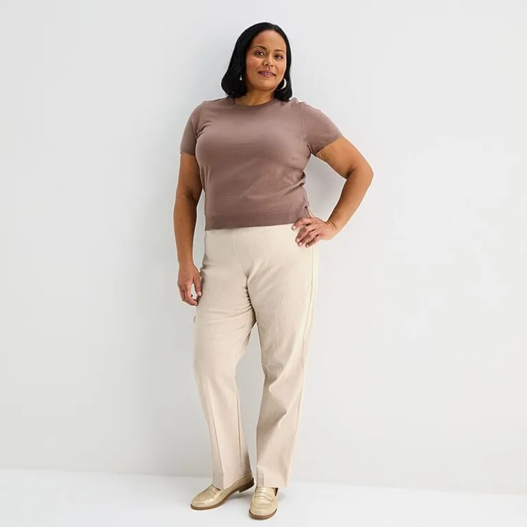Liz Claiborne Plus Womens Crew Neck Short Sleeve Pullover Sweater