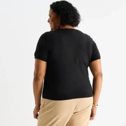 Liz Claiborne Plus Womens Crew Neck Short Sleeve Pullover Sweater