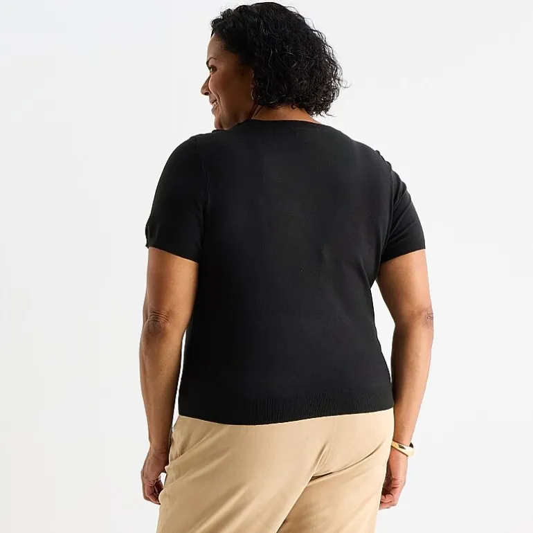 Liz Claiborne Plus Womens Crew Neck Short Sleeve Pullover Sweater
