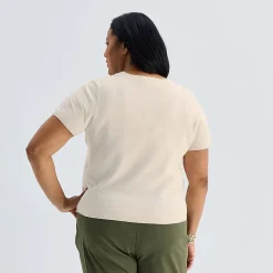 Liz Claiborne Plus Womens Crew Neck Short Sleeve Pullover Sweater