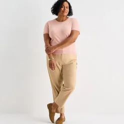 Liz Claiborne Plus Womens Crew Neck Short Sleeve Pullover Sweater