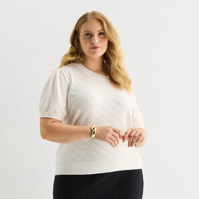 Liz Claiborne Plus Womens Short Sleeve Pullover Sweater