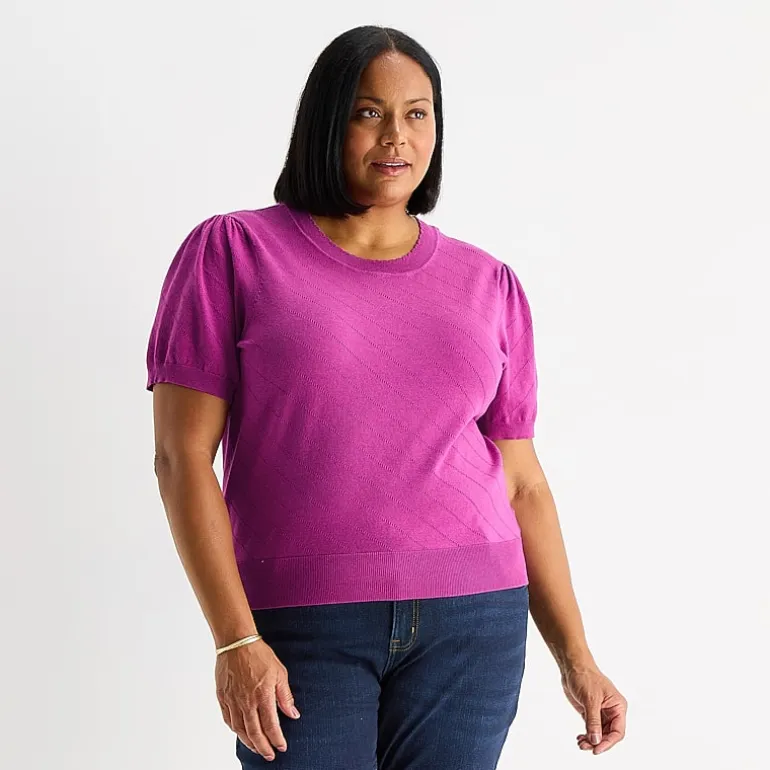 Liz Claiborne Plus Womens Short Sleeve Pullover Sweater