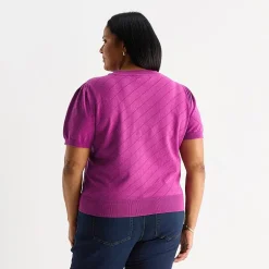 Liz Claiborne Plus Womens Short Sleeve Pullover Sweater