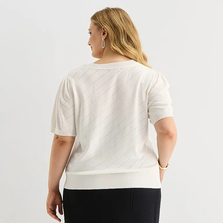 Liz Claiborne Plus Womens Short Sleeve Pullover Sweater