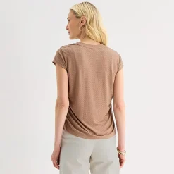 Liz Claiborne Ruched Womens Crew Neck Short Sleeve Blouse