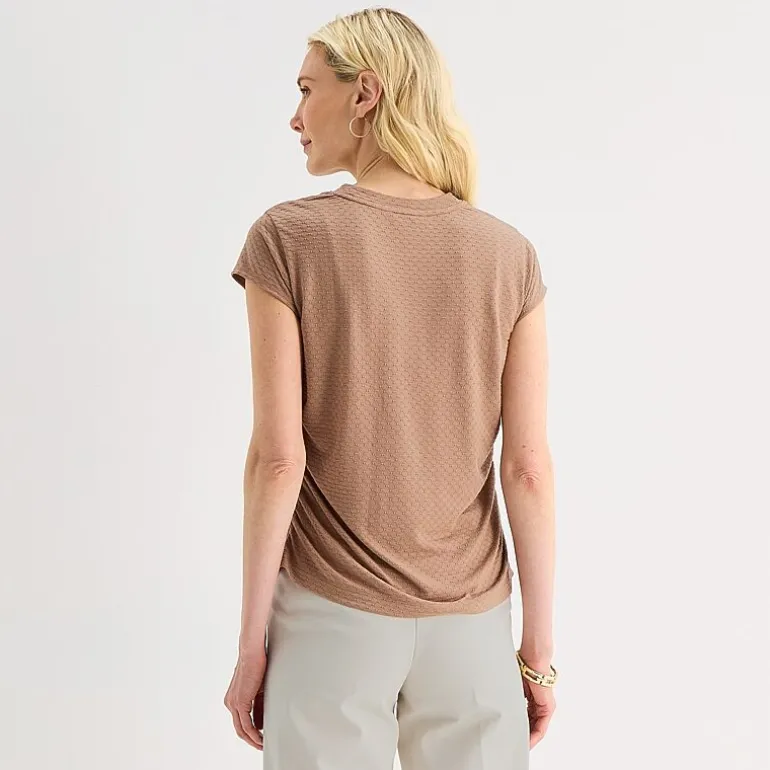 Liz Claiborne Ruched Womens Crew Neck Short Sleeve Blouse