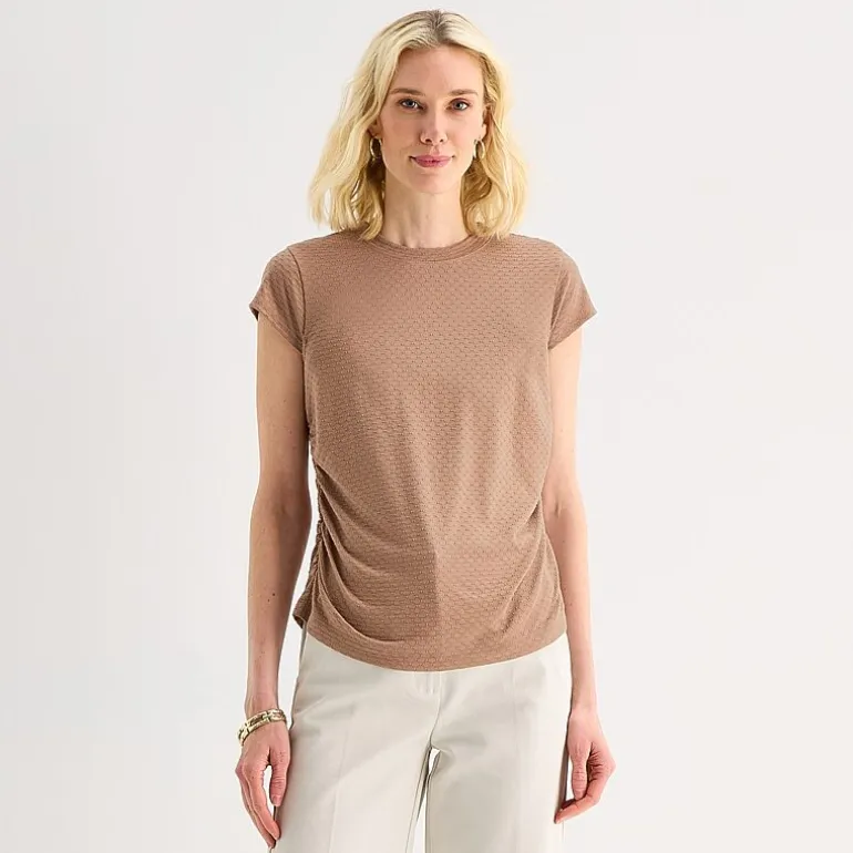 Liz Claiborne Ruched Womens Crew Neck Short Sleeve Blouse