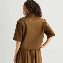 Liz Claiborne Studded Womens Short Sleeve Blouse