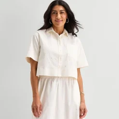 Liz Claiborne Studded Womens Short Sleeve Blouse